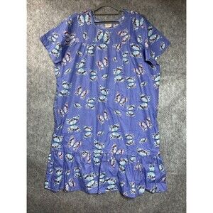 Gold Coast Muumuu House Dress Women Large Blue Butterflies Pockets Midi Tropical